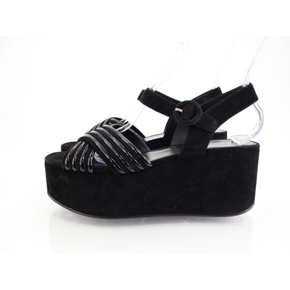 Tory Burch Bombe Cross Strap Platform Sandal Black Suede Leather Slingback 9.5 M - Picture 5 of 14